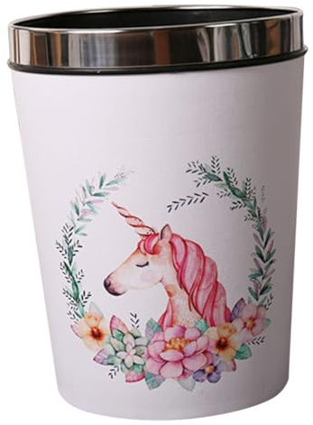 BESTYASH Unicorn Trash Can Wastebasket for Home Round Bathroom Trash Bin Cartoon Waste Basket for Dorm