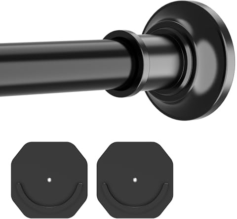 Black Curtain Rod No Drilling, Non-Slip Telescopic Pole 76-278 cm, Ø28 mm Shower Curtain Pole with 2 Holders for Bathroom, Closet, Window