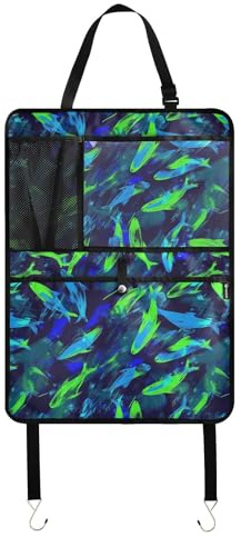 Organizer da tasca per sedile posteriore per bambini con pesci blu neon e verde scuro con tablet per sedile posteriore organizer per bambini tappetino da calci