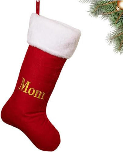 YUEHNEOM Personalisierte Weihnachtsstrümpfe mit Buchstaben MOM,45 cm Bestickter Nikolausstrumpf,Christmas Stockings Weihnachtssocken Zum Aufhängen für Weihnachtsbaum und Süßigkeiten (MOM)