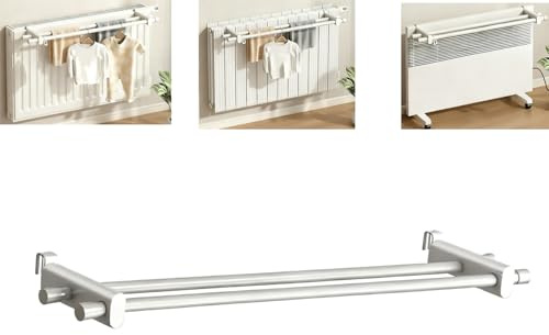 Handtuchhalter für Heizkörper – Einhängbarer Doppel-Stangen Wäscheständer ohne Bohren, 2 Stangen, 4 Längen (50/70 / 90/110 cm) – Für Platten-/Paneelheizkörper & viele Elektroheizkörper (70cm)