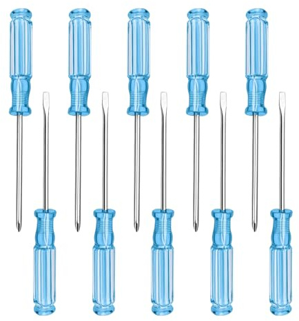 Whispern Cloud Precision 10-Piece Mini Screwdriver Set, 5 Flathead & 5 Phillips Tiny Screwdrivers, 4.92 Inch Carbon Steel Repair Tools for Watches, Eyeglasses, Electronics & Small Appliances, Blue