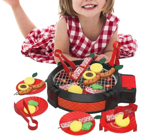 Spielzeug Grill - Interaktives Realistisches Spielzeug Mit Geräuschen - Spielküche BBQ Set mit Zubehör - Für Kinder Mädchen Garten Camping Kinderzimmer Geburtstag