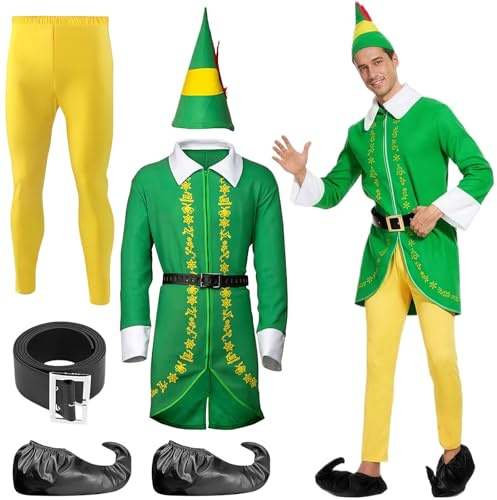 SSKHE Elf Costume Men,Adult Elf Costume,Adult Christmas Fancy Dress, Halloween Christmas Cosplay Full Set Costumes