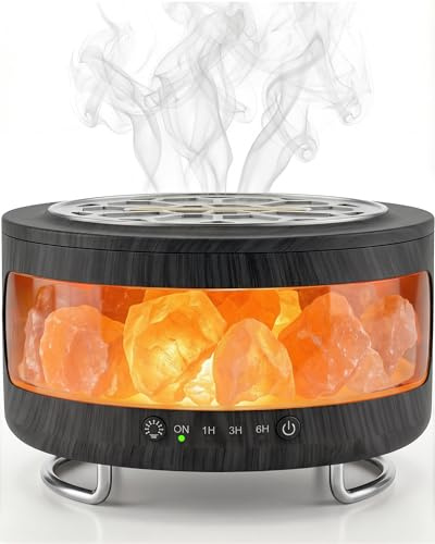 BZGG 2-i-1 Aroma diffuser & saltkristalllampa – 300 ml ultraljudsdoftspridare med 7 färger LED-ljus, timer, tyst luftfuktarfunktion för eterisk, perfekt för sovrum, kontor, svart