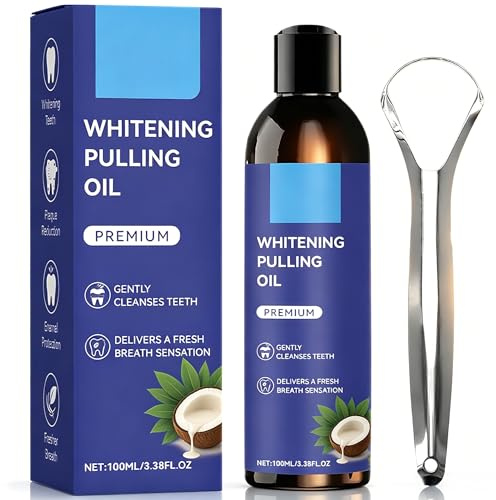 Coconut Oil Pulling Mouthwash 100ml for Teeth Whitening & Fresh Breath Alcohol-Free Fluoride-Free Natural Oral Care Formula with Tongue Scraper Included for Daily Mouth Cleaning & Gum Health Support