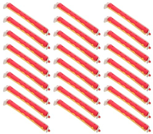 VINTORKY 24 Varillas Pelo sin Calor, Juego de 24 Piezas Huecas de Plástico Rojo y Amarillo (9x91 Mm), Rizadores para Permanente Ondas Frías, Accesorios para Rizar Cabello Largo en Casa