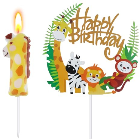 Alaoo Candele di 1° Compleanno, Candela di Compleanno a Tema Animale | Candele Numero 1° Compleanno, , con Decorazione per Torta a Forma di Tema Animale, Adatto a Ragazzi e Ragazze