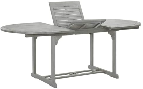 Drainlyn Gartentisch Grau Massivholz Akazie 200x100x75 cm Ausziehbar Wetterfest Stabil Für Garten Terrasse Balkon Outdoor Veranda Mit Schirmloch Pflegeleicht Robust