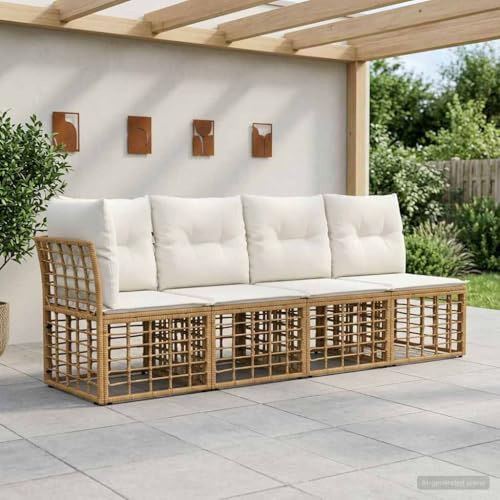 YunCangg 4-Sitzer Garten-Sofa mit linker Armlehne, wetterfestes Poly-Rattan Lounge-Set, pulverbeschichteter Stahlrahmen, inklusive Kissen, modular für Terrasse und Balkon, komfortabel und langlebig