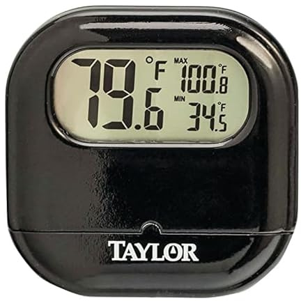 Taylor Precision Products Digital Indoor/Outdoor Thermometer with Reversible Suction Cup, Black (1700)