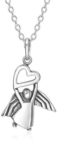 EnCharmed Guardian Angel Heart Charm Necklace for Women, Sterling Silver Dainty Handmade Necklace, Faith Protection Memorial Wings Pendant, Everyday Minimal Layering Jewelry, 18