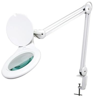 Velleman Lampe loupe LED avec pince, bras articulé, interrupteur marche/arrêt, 48 LED, grossissement 2.25x, pour enfants, adultes, personnes âgées, lecture, broderie diamant, loisirs, travail, blanc