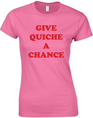 Give Quiche A Chance, Ladies Printed T-Shirt - Azalea/Red 2XL = 14-16