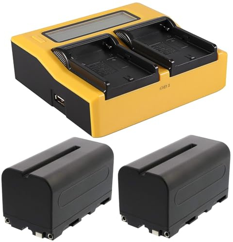 Dual LCD Ladegerät + 2X Ersatz Akku NP-F750 mit 4400mAh für ACCU Yongnuo LED ACCU YN160 YN300 YN600 YN160 II YN160S YN1410 YN140 YN900 Kameralicht Videoleuchte