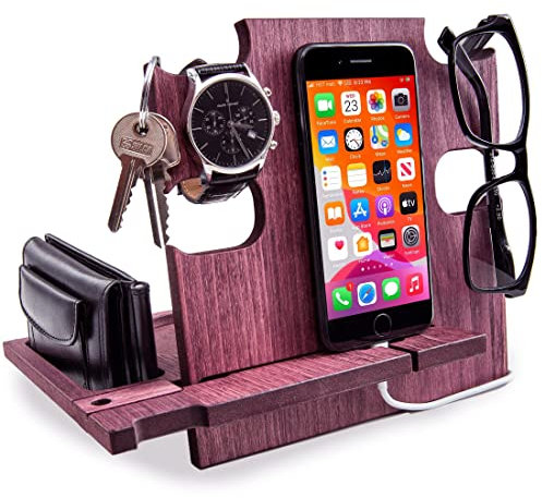 Greta Oto Dockingstation aus Holz, Schreibtischorganisator, Aufbewahrungshalter - Desk Organizer, Smartphone-Unterstützung