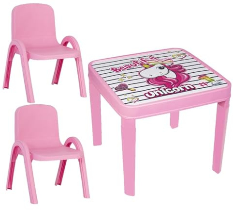 A406 Strong Kids children Table and Chairs set for Study Garden Indoor outdoor Home and Nursery (Pink, Table + 2 Chairs)