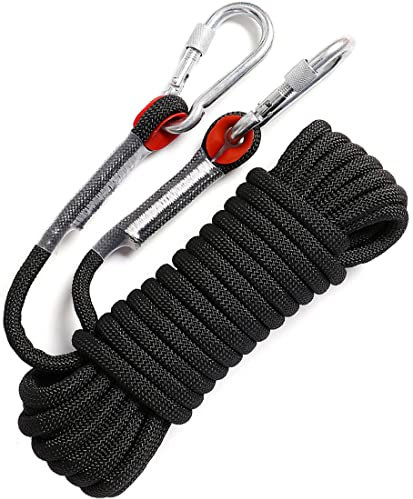 GINEE 10mm Static Climbing Ropes 35FT Safety Rope with Carabiner Black