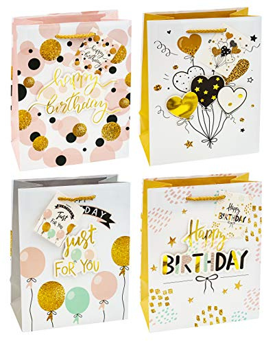 TSI 87015-A Geschenktüten Happy Birthday Elegant, 12er Packung, Größe: Mittel (18 x 10 x 23 cm)