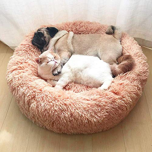 Monba Weich Tierbett Hundebett Haustier Katzenbett Hundesofa Katzensofa Doughnut-Form weichem Kissen Nisthöhle/Bett,Waschbar-Rosa-80cm
