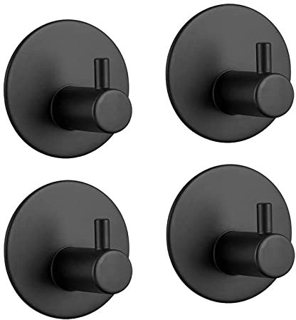 LYLIN Haken Selbstklebende, Selbstklebende Handtuchhaken Handtuchhalter ohne bohren, Wasserfest Edelstahl Wandhaken Bademantelhaken Klebehaken für Bad Toilette Küche (Schwarz, 4 Stück)