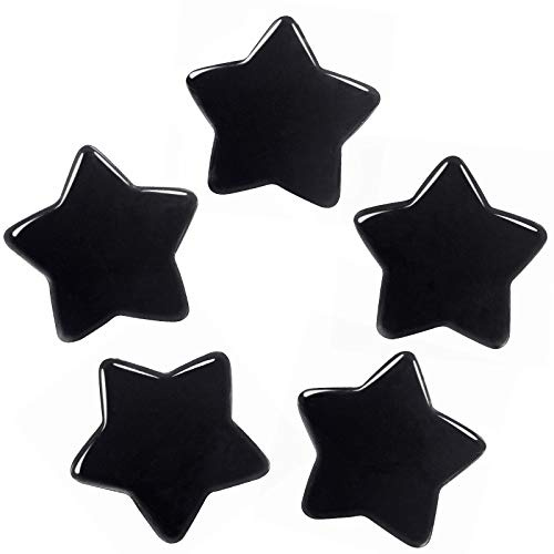 Nupuyai 5 STK. Stern Steine Handschmeichler Edelsteine Glücksbringer Deko | Obsidian, Handschmeichler Heilsteine, Kristall Glückssterne für DIY Schmuck&Meditation, Wohn Büro Deko