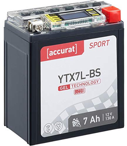 Accurat Motorradbatterie YTX7L-BS - 12V, 7Ah, 130A, rüttelfest, wartungsfrei, LCD Display - Starterbatterie, Gel Batterie in Erstausrüsterqualität für Rasentraktor, Roller, Motorrad, Quad