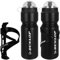 TW24 Dunlop Fahrradflasche 750 ml mit Halter 2 Stück mit Farbwahl Trinkflasche Fahrrad Wasserflasche Radflasche (Schwarz)