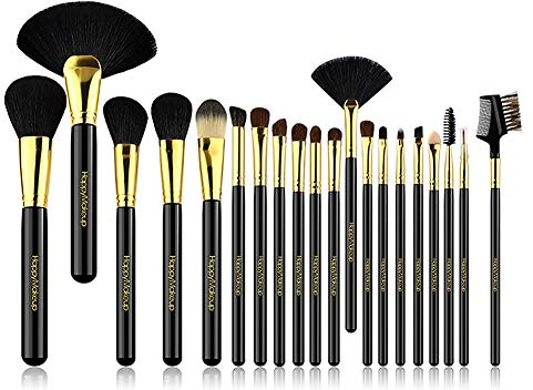 Makeupborstset 20 fibrer och ponny hår och gethår nybörjare skönhetsverktyg PU väska borstset bärbar borste (svart)