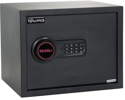hjh OFFICE Tresor mit Zahlenschloss 27 L Safe COMPACT Stahl Schwarz Möbeltresor Elektronik Schloss 30x38x30cm, 830037