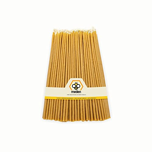 Meden Kirchenkerzen, 100 % reines Bienenwachs, Höhe 22 cm, gelb, handgefertigt, kegelförmig, 100 Stück – 460 g