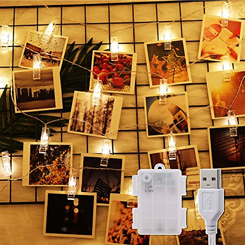 IMAGE LED Lichterkette Fotoclips 6M Fotolichterkette mit 50 Klammern USB/Batteriebetriebe Fotowand für Zimmer Deko Stimmungsbeleuchtung für Geburtstag Weihnachten Hochzeit Party