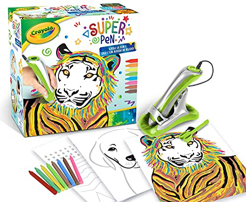 CRAYOLA - Super Pen Tiger, zum Schmelzen von Wachsmalstiften und zum Erstellen von geprägten Zeichnungen, kreative Aktivität und Geschenk für Kinder, Alter 8 Jahre, Farbe Silber/Grün, 25-0395