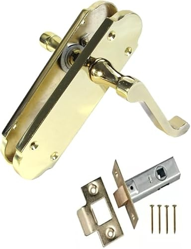 Haven Heritage® Epsom Style Victorian Scroll Latch Door Handle Set – Brass Finish (1 Pair) | Includes Tubular Latch, Hinges & Fixings | Classic Internal Lever Handle on Backplate 170mm x 42mm