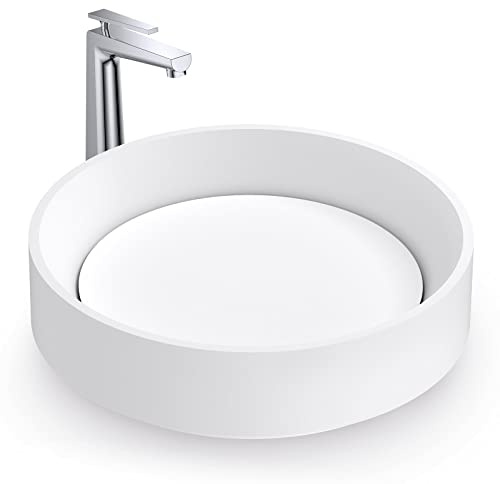 BERNSTEIN Aufsatzwaschbecken NT2430, Rund Ø 42 cm, Hochwertiger Mineralguss Solid Stone, Pflegeleicht, Weiß Matt, Hygienischer Waschtisch, Handwaschbecken, Aufsatzbecken, Waschschale