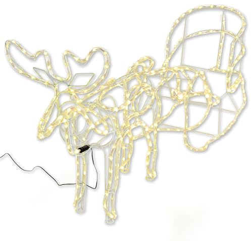 Nipach GmbH Rentier mit Schlitten aus 14 m Lichterschlauch 504 LED warmweiß kaltweiß mit 8 Funktionen Figur Weihnachtsbeleuchtung 140 cm Länge Leuchtfigur Xmas-Deko (warm weiß)