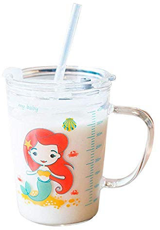 AKOGD Tasse à lait avec paille, verre transparent 400 ml tasse, une jolie tasse micro-ondes avec un couvercle anti-fuite