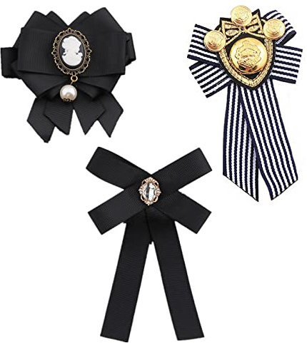 XHBTS 3 Stück Damen Brosche Vintage Broschennadeln Schleifenbrosche Bowknot Perle Brosche Bekleidungs Schmuck für Hochzeits Party Geburtstag Schmuck Zubehör, Schwarz/Streifen