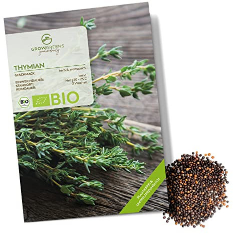 BIO Thymian Samen - Heilkräuter Saatgut aus biologischem Anbau ideal für den heimischen Kräutergarten, Balkon & Garten (400 Korn)