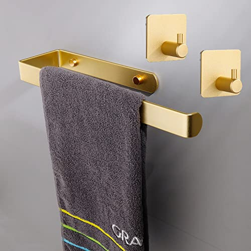 Handtuchstange zum Kleben für Bad & Küche ，Handtuch Halter mit Haken ，2 Stück Wandhalter selbstklebend für Handtücher (Gold)