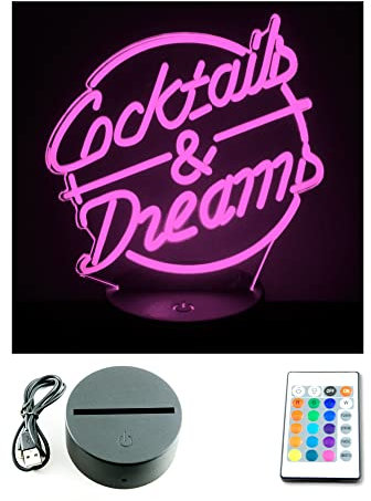 Cocktails & Dreams LED Neon Cocktail Bar Sign Night Light Eighties Movie. 16 Colour Remote Control