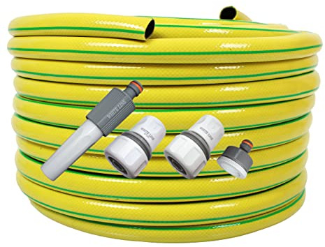 Gartenschlauch 3/4 Zoll 50m Gelb Wasserschlauch Schlauch mit Armaturen : 4-tlg Adapter Set