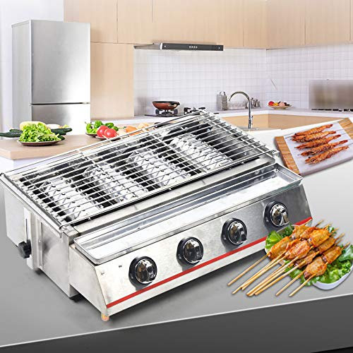 Barbecue de table avec 4 brûleurs en acier inoxydable - Pour le camping, le gaz, le camping-car, le jardin, le balcon, le barbecue sans risque de brûlure