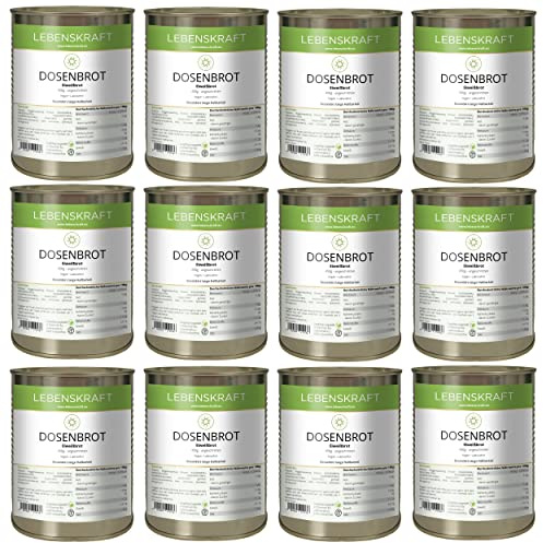 Lebenskraft Dosenbrot, Eiweißbrot, 12 x 450g Dose, lang haltbar, vegan, laktosefrei