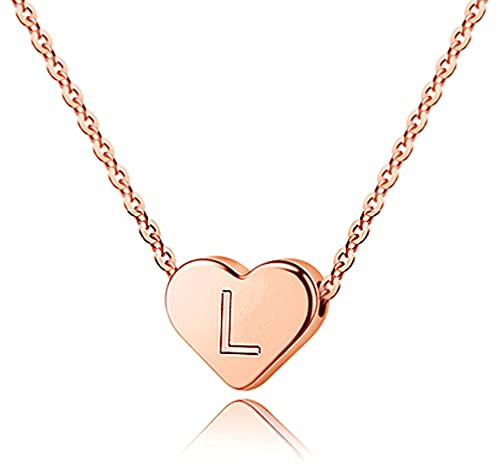 TINGN Roségold Buchstaben Kette Mädchen Geschenke, 14K Roségold Gefüllte Herz Kette für Mädchen Damen Kette Rosegold Herz Anhänger für Mädchen Buchstaben L Halskette Mädchen Geschenke Mädchen 8 Jahre