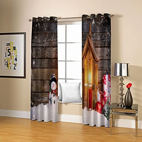 BOVZOX Verdunkelungsvorhänge mit ösen 2 Stück x 168 B x 183cm H Holzhäuser & Schneemänner Gardinen Wohnzimmer Modern Thermo Ösenvorhang Blcikdicht Fenster für Kinderzimmer lichtundurchlässig 2er Set