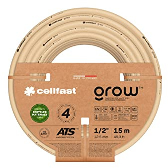 CELLFAST Gartenschlauch GROW, 4-lagig, flexibel, UV-fest, 27 Bar, 1/2, 15m | Strapazierfähiger Gartenschlauch, ATS Trikot, algenfest, schwermetallfrei, -20/+60°C, für Garten und Bewässerung