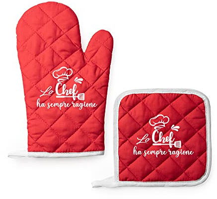 Set da Cucina Guanto e Presina Personalizzati Lo Chef Ha sempre Ragione Colorati Idea Regalo Festa della Mamma Del Papà Dei Nonni Speciale Compleanno Natale per Mamma Nonni Papà Cuoca Chef Famiglia