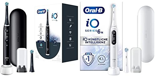 Oral-B iO Series 6 Elektrische Zahnbürste, black lava & iO Series 6 Elektrische Zahnbürste/Electric Toothbrush, 2 Aufsteckbürsten, 5 Putzmodi, Magnet-Technologie, Display & Reiseetui, white