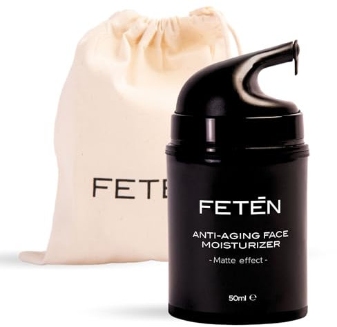 FETĒN Crema Viso Uomo – Crema Idratante Antirughe con Acido Ialuronico – Effetto Anti-Età e Opacizzante – Cura del Viso Giorno & Notte – Skincare Uomo Antiacne 50ml (Confezione da 1)
